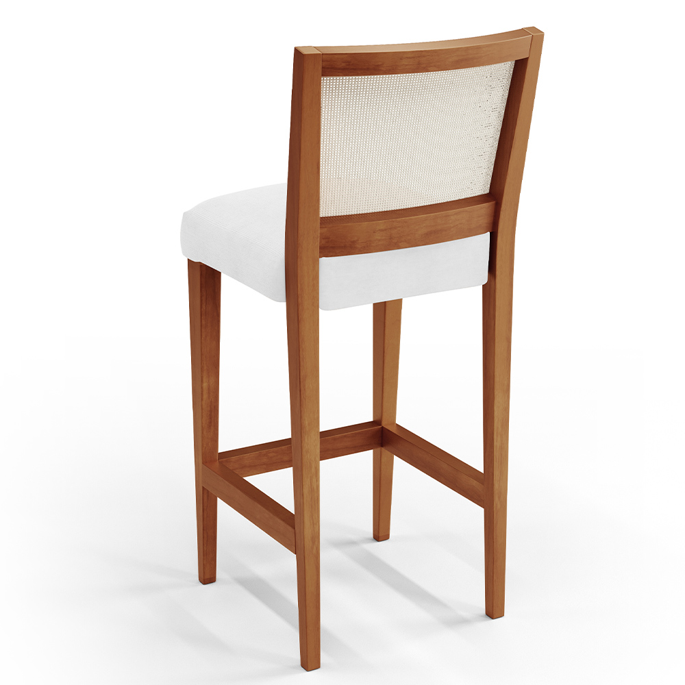 Banqueta Alta Para Cozinha Sala De Jantar Encosto Em Tela Branco Zion L02 Facto Branco - Lyam Decor