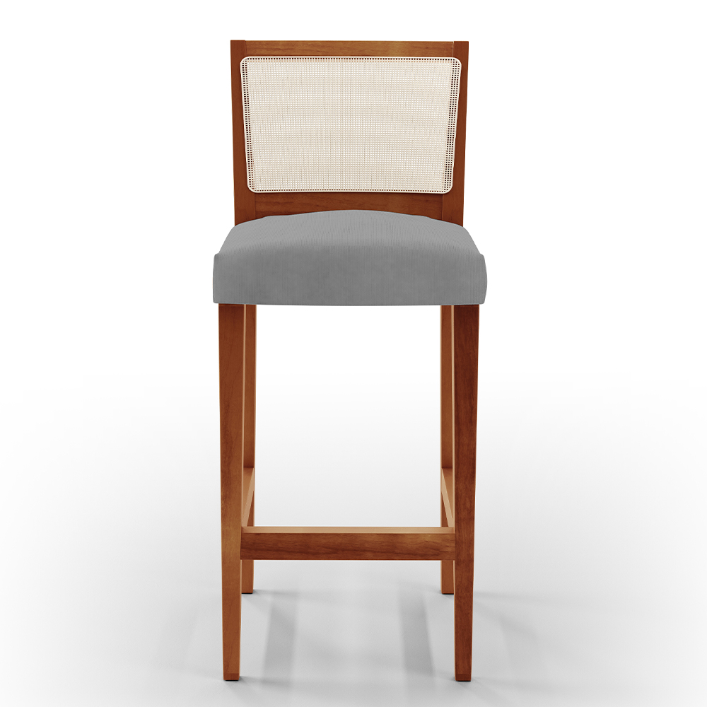 Banqueta Alta Para Cozinha Sala De Jantar Encosto Em Tela Branco Zion L02 Facto Cinza - Lyam Decor