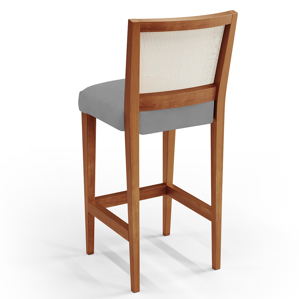 Banqueta Alta Para Cozinha Sala De Jantar Encosto Em Tela Branco Zion L02 Facto Cinza - Lyam Decor