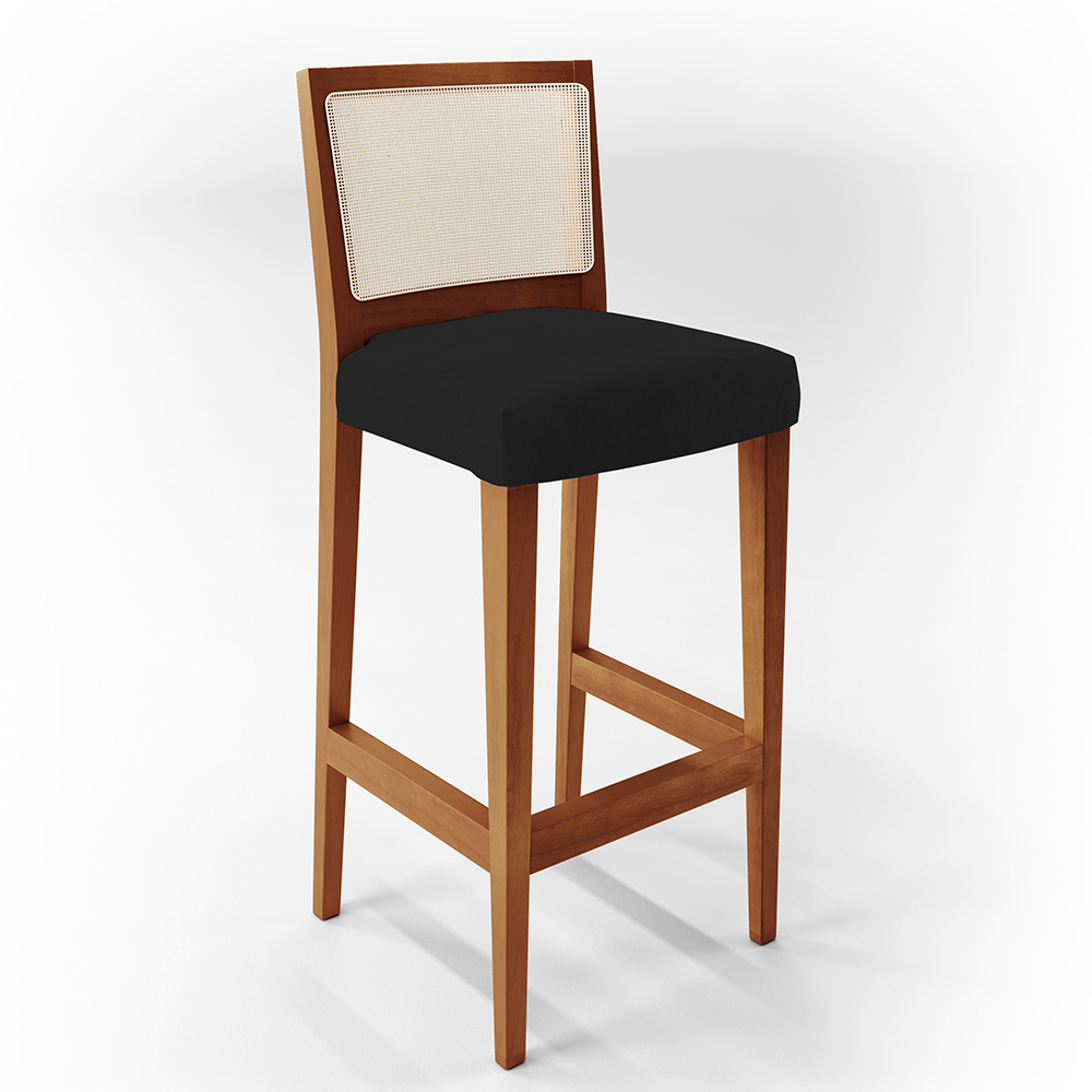 Banqueta Alta Para Cozinha Sala De Jantar Encosto Em Tela Branco Zion L02 Facto Preto - Lyam Decor