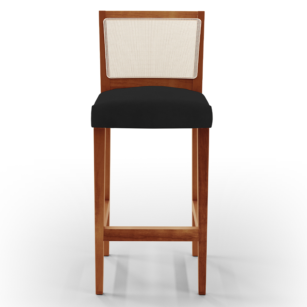 Banqueta Alta Para Cozinha Sala De Jantar Encosto Em Tela Branco Zion L02 Facto Preto - Lyam Decor