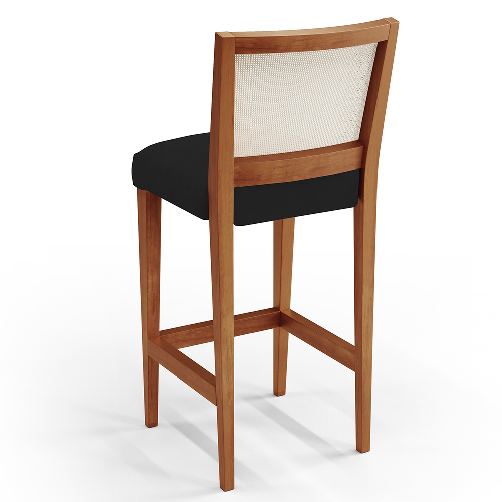 Banqueta Alta Para Cozinha Sala De Jantar Encosto Em Tela Branco Zion L02 Facto Preto - Lyam Decor