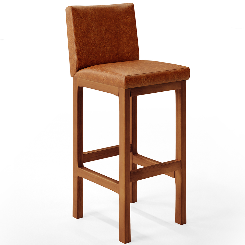 Banqueta Alta Para Cozinha Sala De Jantar Fixa Alya L02 Couríssimo Camel - Lyam Decor