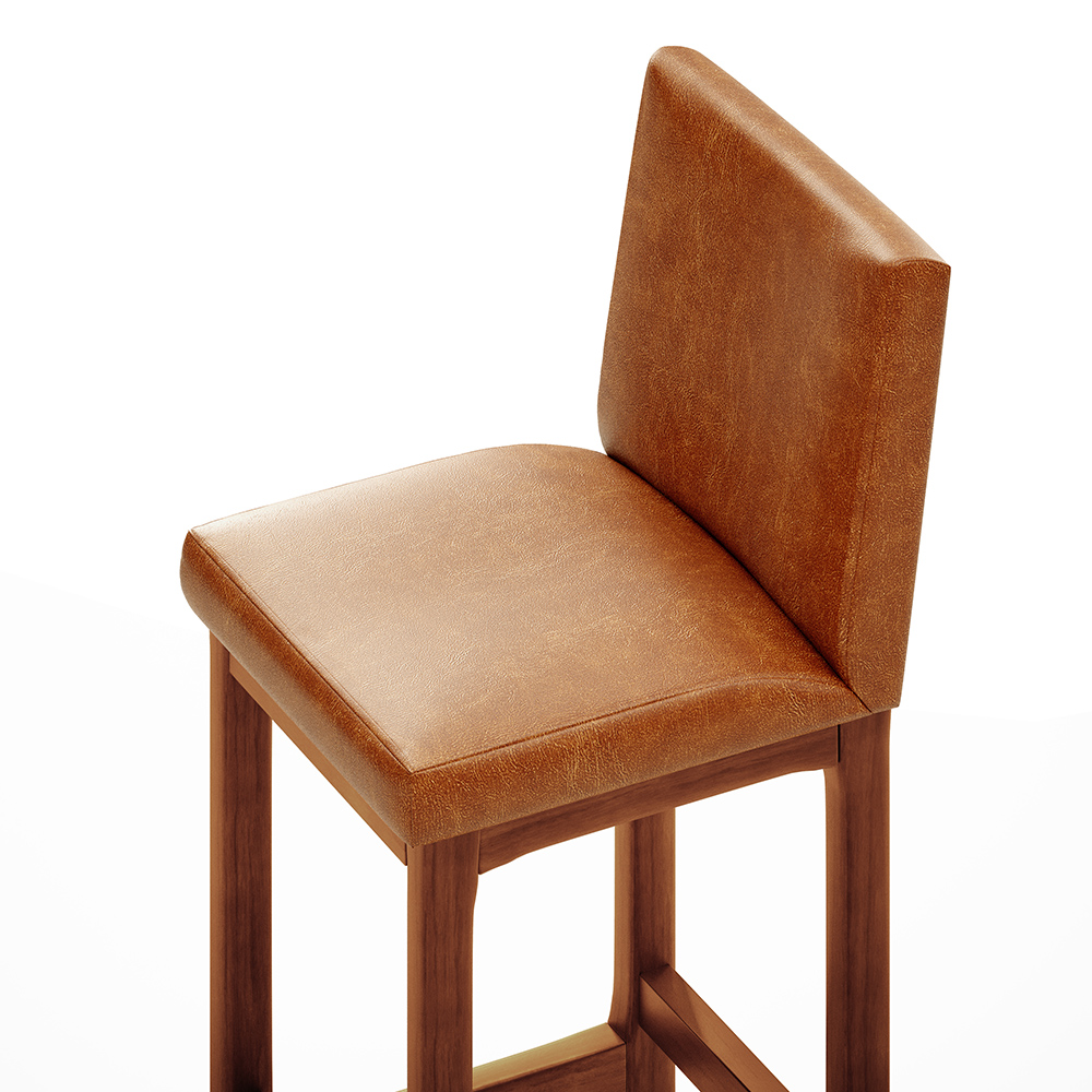 Banqueta Alta Para Cozinha Sala De Jantar Fixa Alya L02 Couríssimo Camel - Lyam Decor