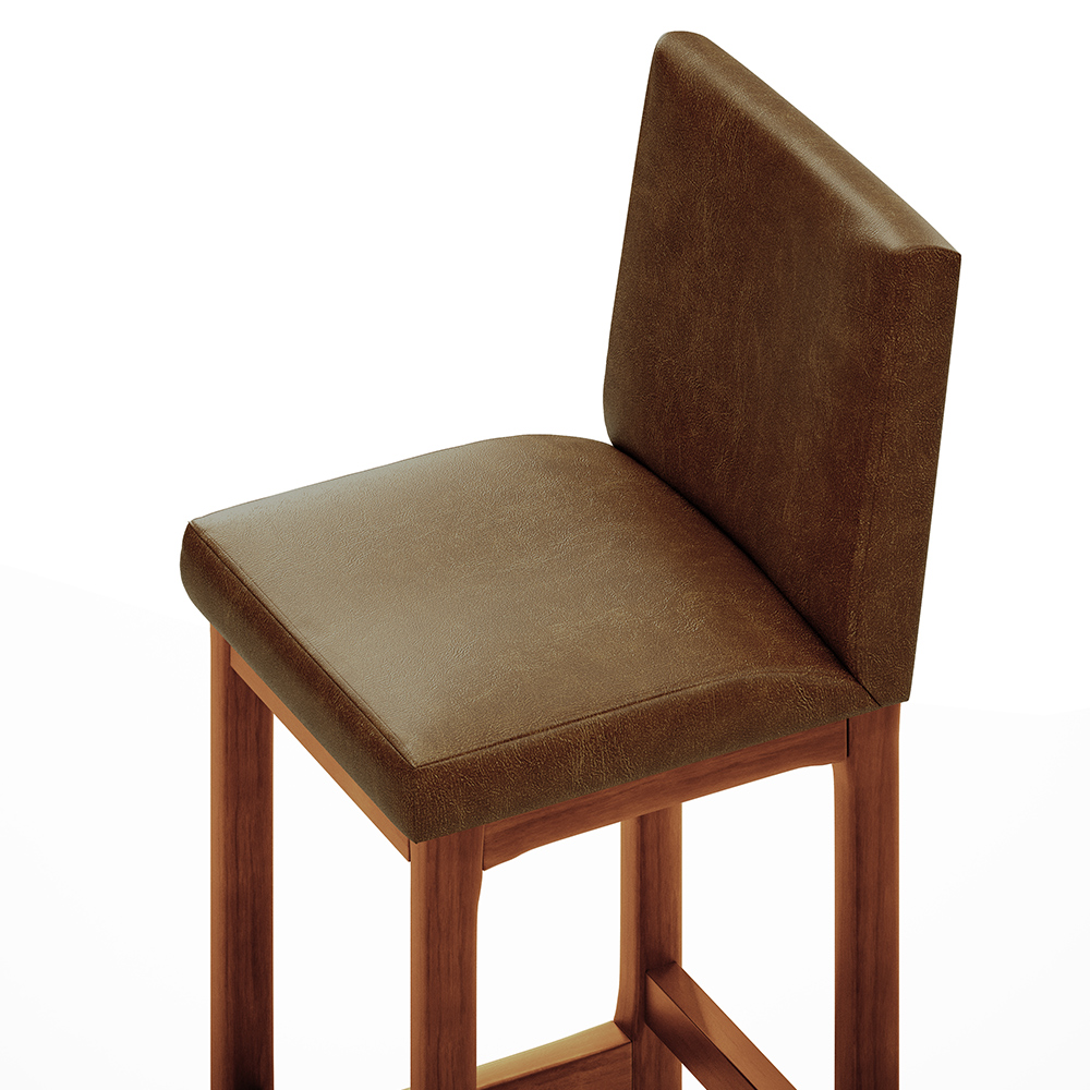Banqueta Alta Para Cozinha Sala De Jantar Fixa Alya L02 Couríssimo Marrom - Lyam Decor