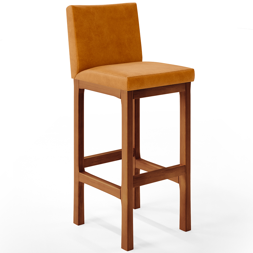 Banqueta Alta Para Cozinha Sala De Jantar Fixa Alya L02 Couríssimo Whisky - Lyam Decor
