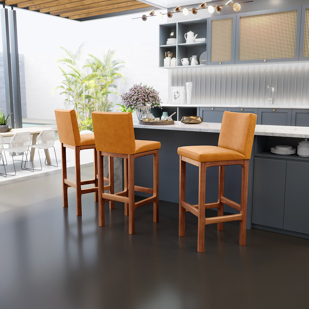 Banqueta Alta Para Cozinha Sala De Jantar Fixa Alya L02 Couríssimo Whisky - Lyam Decor