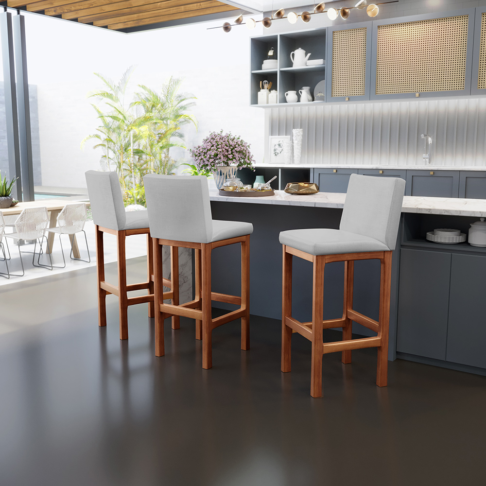 Banqueta Alta Para Cozinha Sala De Jantar Fixa Alya L02 Facto Cinza Metalizado - Lyam Decor