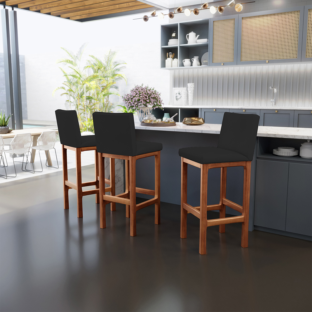 Banqueta Alta Para Cozinha Sala De Jantar Fixa Alya L02 Facto Preto - Lyam Decor