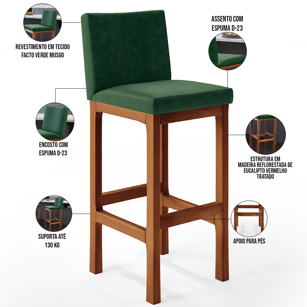 Banqueta Alta Para Cozinha Sala De Jantar Fixa Alya L02 Facto Verde Musgo - Lyam Decor