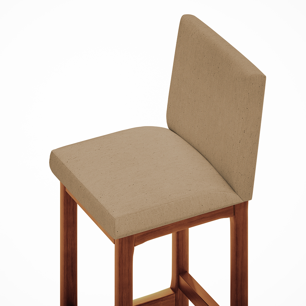 Banqueta Alta Para Cozinha Sala De Jantar Fixa Alya L02 Linho Bege Escuro - Lyam Decor