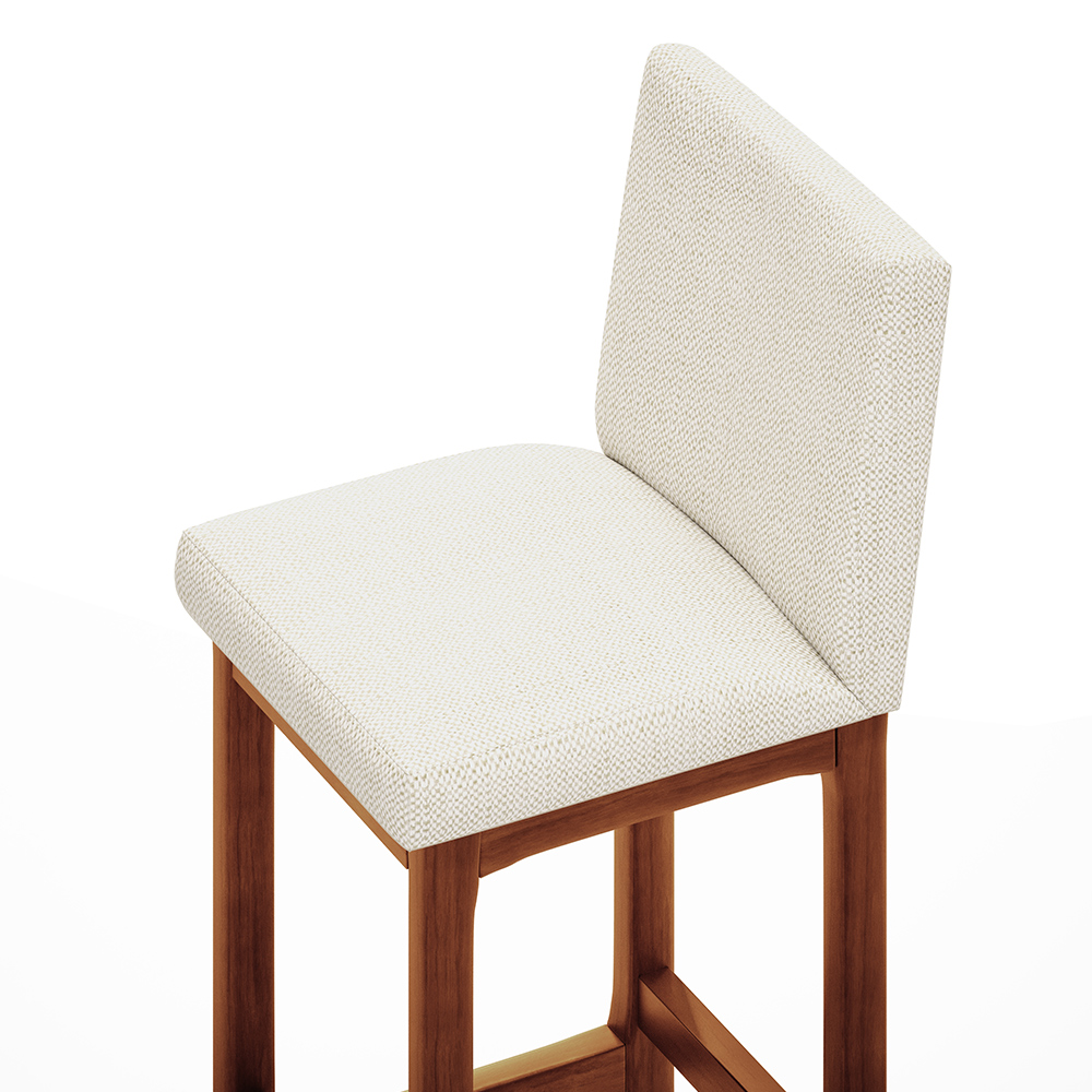 Banqueta Alta Para Cozinha Sala De Jantar Fixa Alya L02 Linho Champagne - Lyam Decor