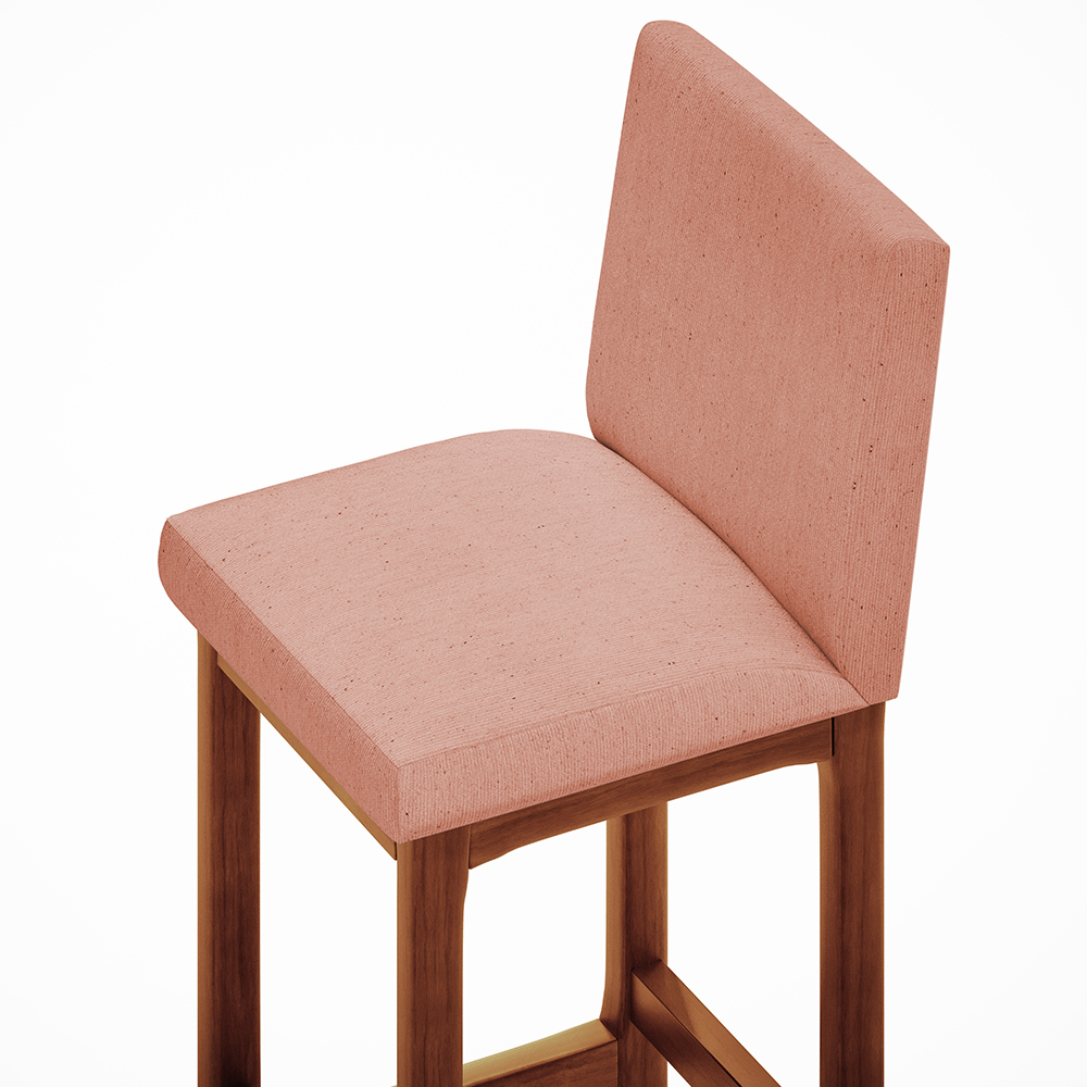 Banqueta Alta Para Cozinha Sala De Jantar Fixa Alya L02 Linho Rosê - Lyam Decor