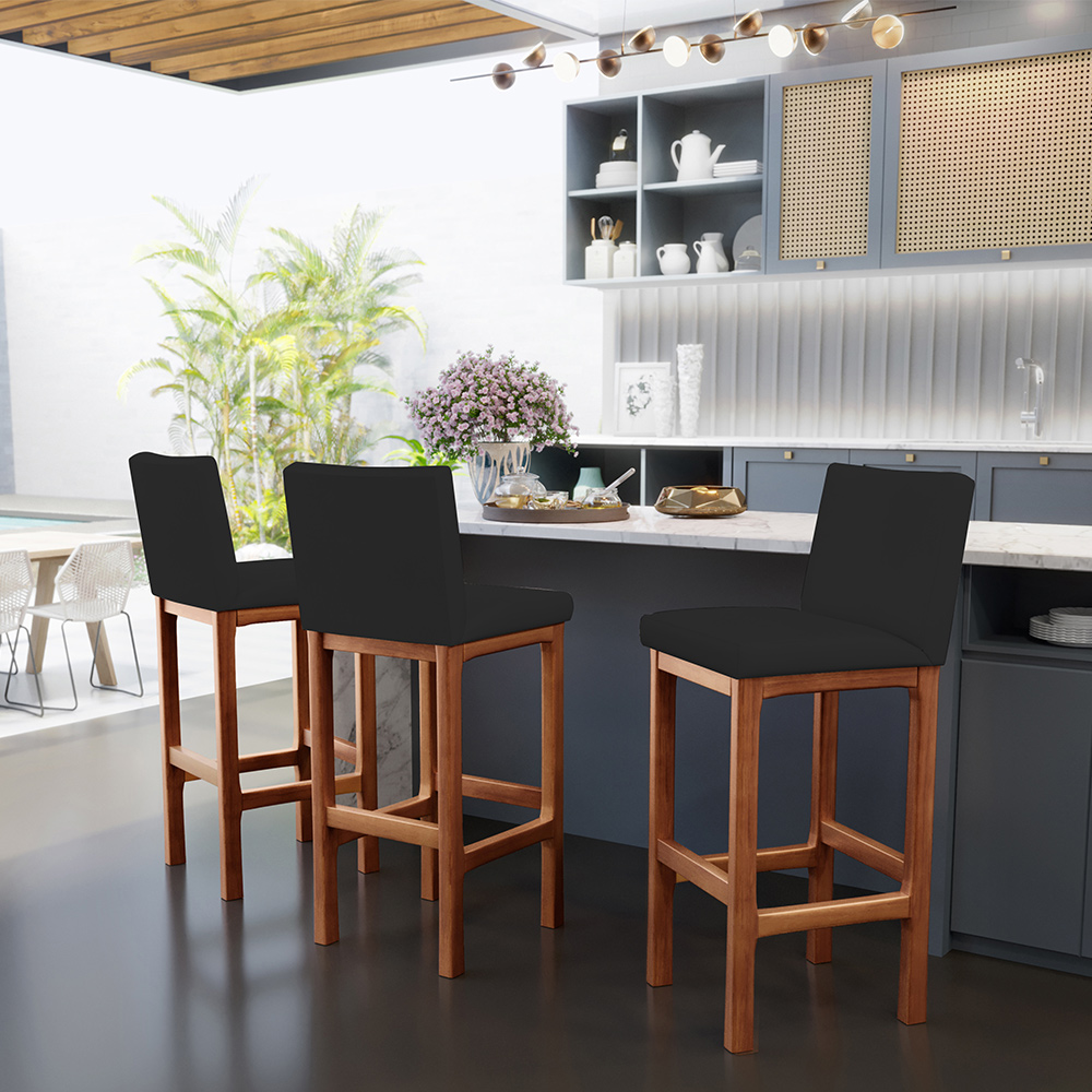 Banqueta Alta Para Cozinha Sala De Jantar Fixa Alya L02 Suede Preto - Lyam Decor