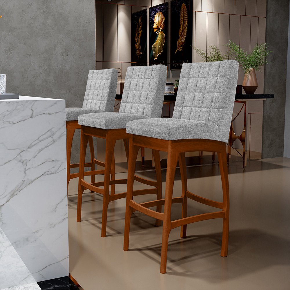 Banqueta Alta Para Cozinha Sala De Jantar Fixa Mila L02 Bouclê Cinza - Lyam Decor