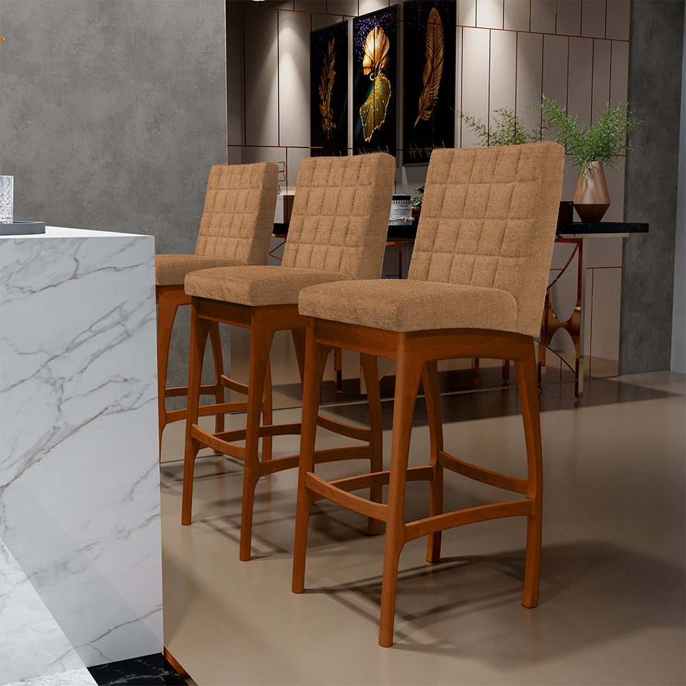 Banqueta Alta Para Cozinha Sala De Jantar Fixa Mila L02 Bouclê Mostarda - Lyam Decor