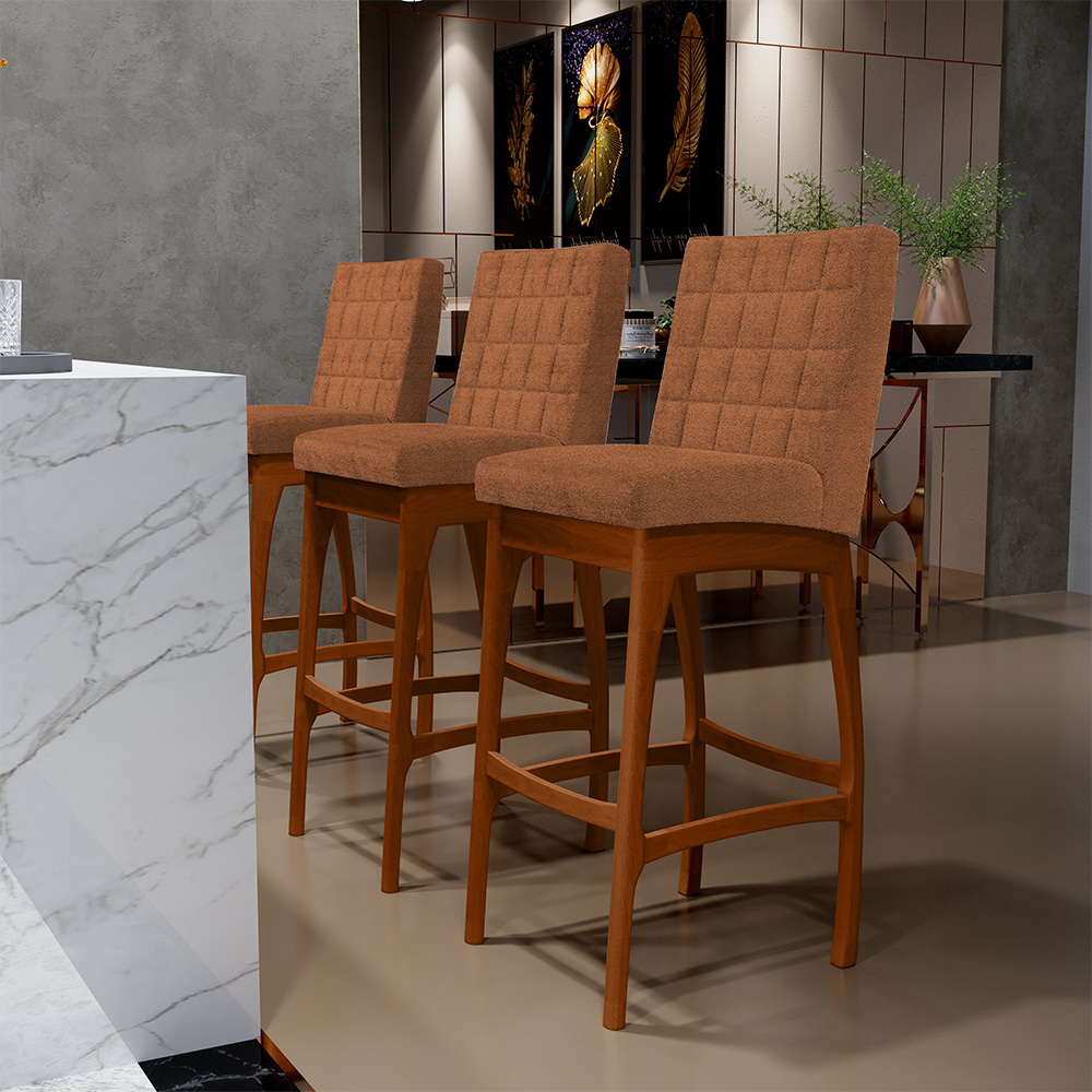 Banqueta Alta Para Cozinha Sala De Jantar Fixa Mila L02 Bouclê Terracota - Lyam Decor