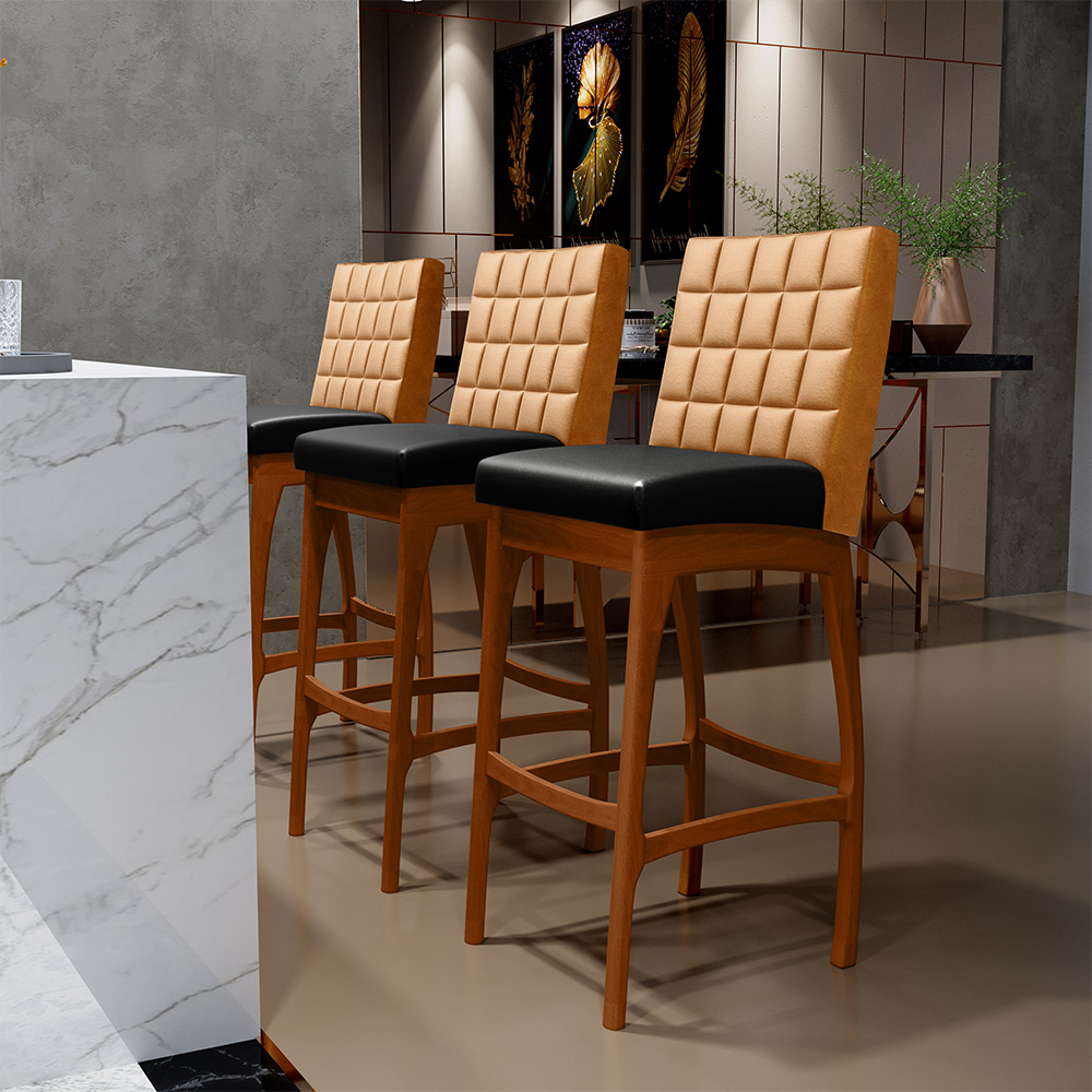 Banqueta Alta Para Cozinha Sala De Jantar Fixa Mila L02 Couríssimo Whisky Couríssimo Preto - Lyam Decor