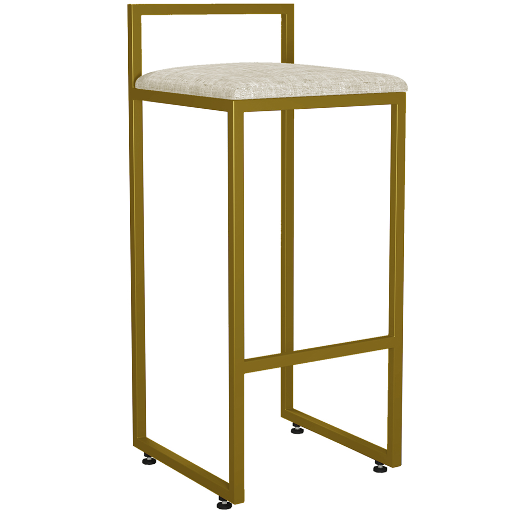 Banqueta Alta Para Cozinha Sala De Jantar Hanna L02 Dourado Linho Cru - Lyam Decor