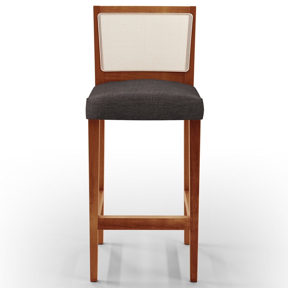 Banqueta Alta Para Cozinha Sala Encosto em Tela Branco Zion L02 Linho Cinza Escuro - Lyam Decor