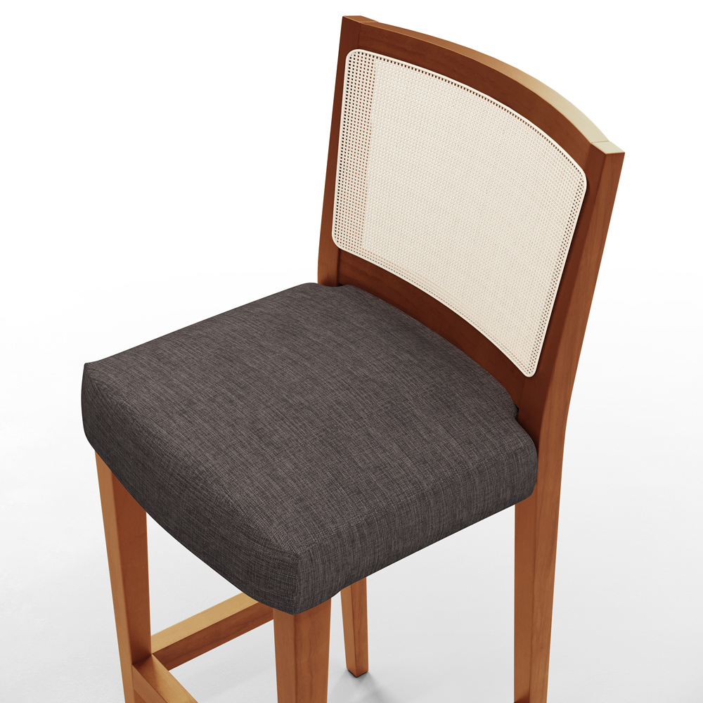 Banqueta Alta Para Cozinha Sala Encosto em Tela Branco Zion L02 Linho Cinza Escuro - Lyam Decor