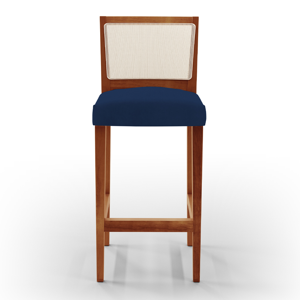 Banqueta Alta Para Cozinha Sala Encosto em Tela Branco Zion L02 Suede Azul Marinho - Lyam Decor