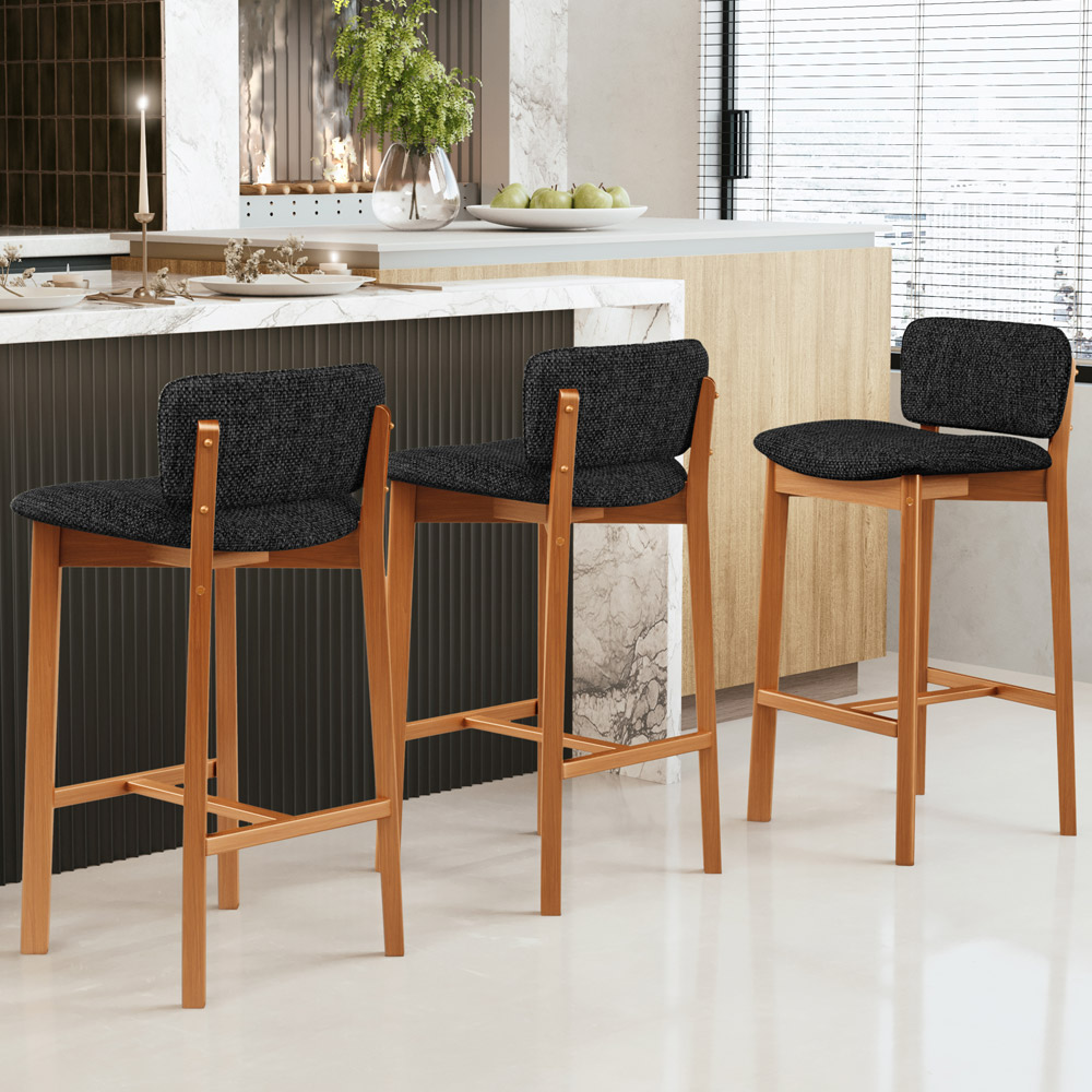 Banqueta Alta Para Cozinha Sala de Jantar Bar Dara L02 Linho Chumbo - Lyam Decor