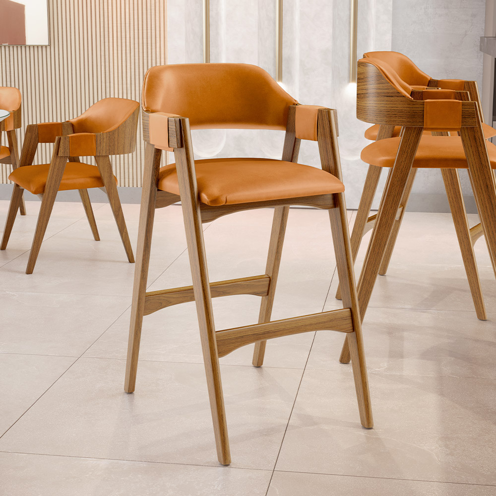 Banqueta Alta Para Cozinha Sala de Jantar Bar Suran L02 Couríssimo Whisky - Lyam Decor