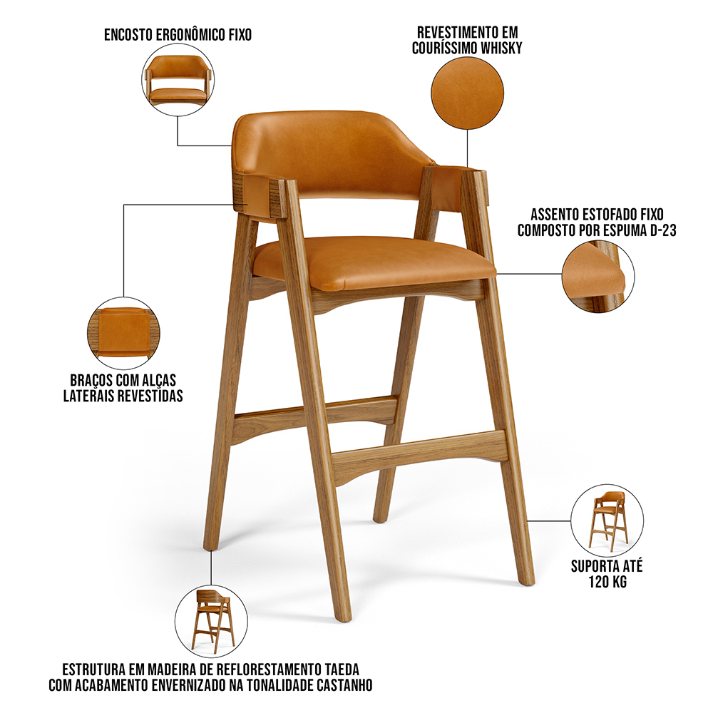 Banqueta Alta Para Cozinha Sala de Jantar Bar Suran L02 Couríssimo Whisky - Lyam Decor