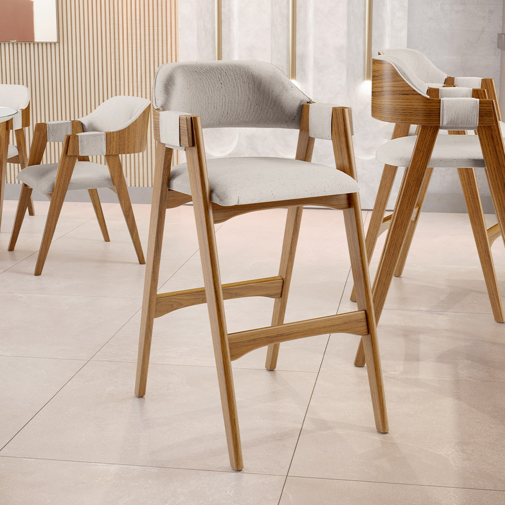 Banqueta Alta Para Cozinha Sala de Jantar Bar Suran L02 Linho Cru - Lyam Decor
