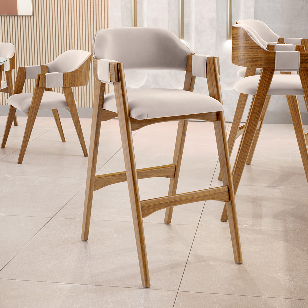 Banqueta Alta Para Cozinha Sala de Jantar Bar Suran L02 Suede Bege - Lyam Decor