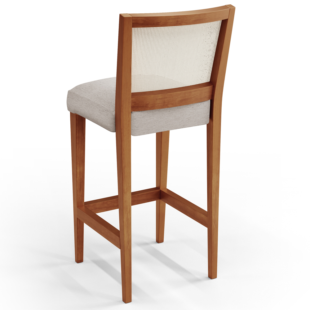Banqueta Alta Para Cozinha Sala de Jantar Encosto em Tela Branco Zion L02 Linho Bege - Lyam Decor