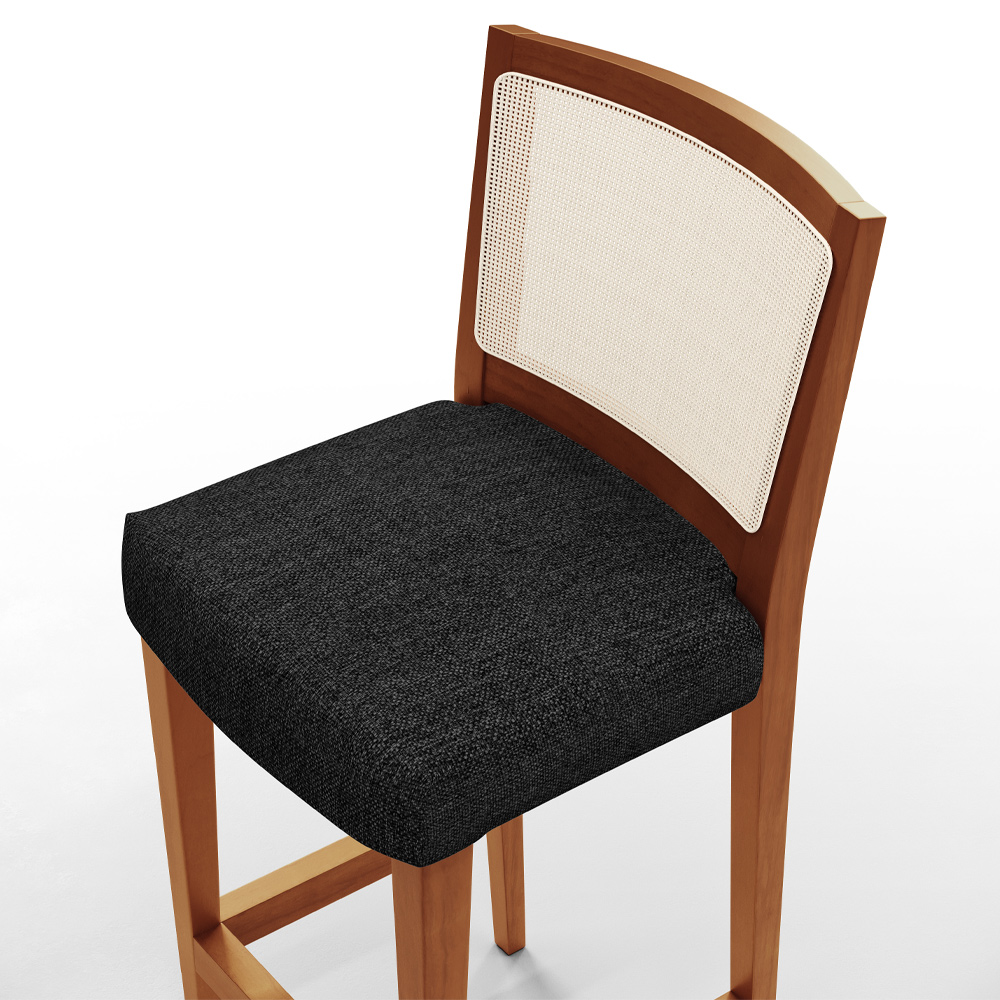 Banqueta Alta Para Cozinha Sala de Jantar Encosto em Tela Branco Zion L02 Linho Chumbo - Lyam Decor