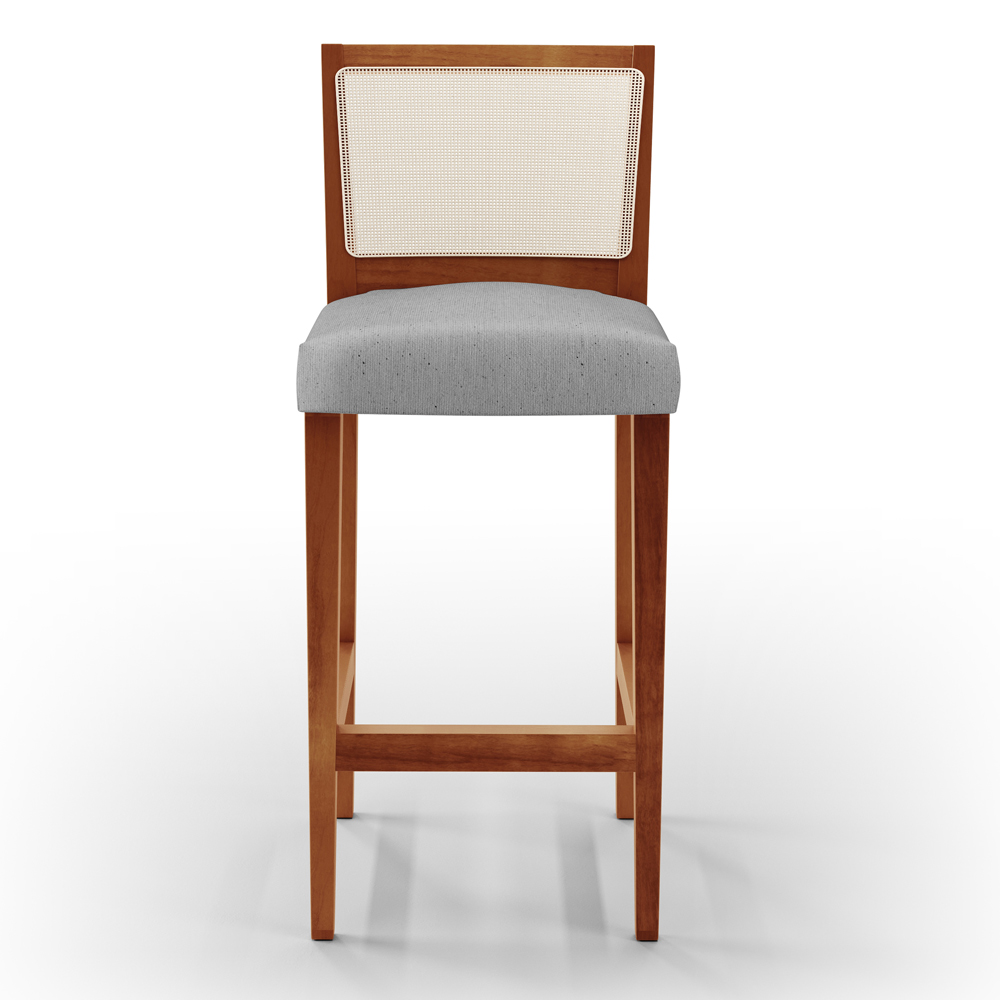 Banqueta Alta Para Cozinha Sala de Jantar Encosto em Tela Branco Zion L02 Linho Cinza - Lyam Decor