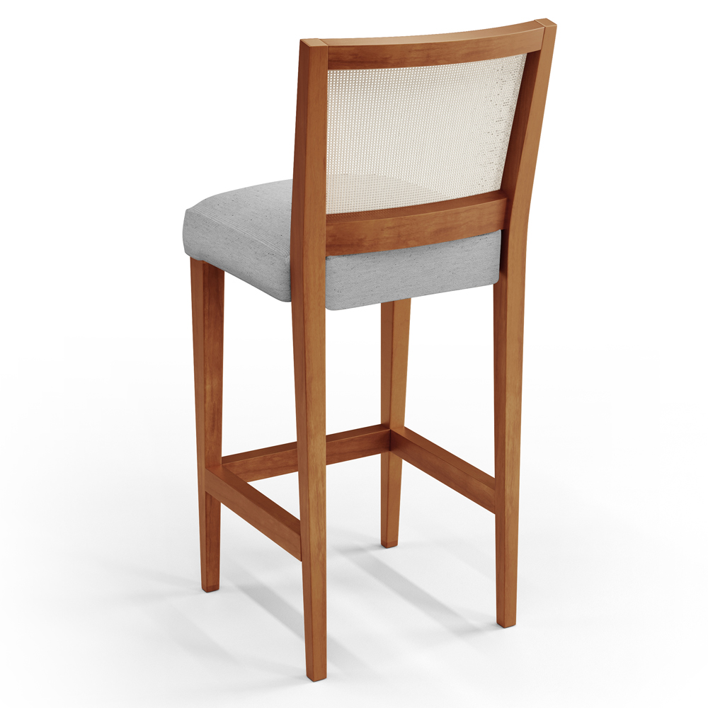 Banqueta Alta Para Cozinha Sala de Jantar Encosto em Tela Branco Zion L02 Linho Cinza - Lyam Decor