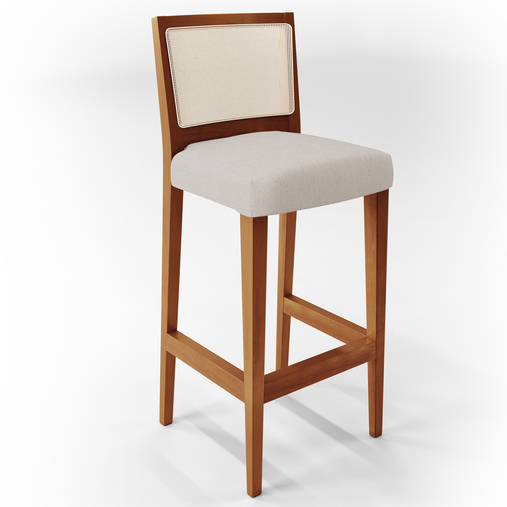 Banqueta Alta Para Cozinha Sala de Jantar Encosto em Tela Branco Zion L02 Linho Cru - Lyam Decor