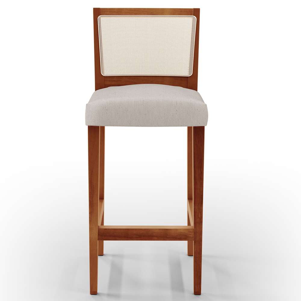 Banqueta Alta Para Cozinha Sala de Jantar Encosto em Tela Branco Zion L02 Linho Cru - Lyam Decor