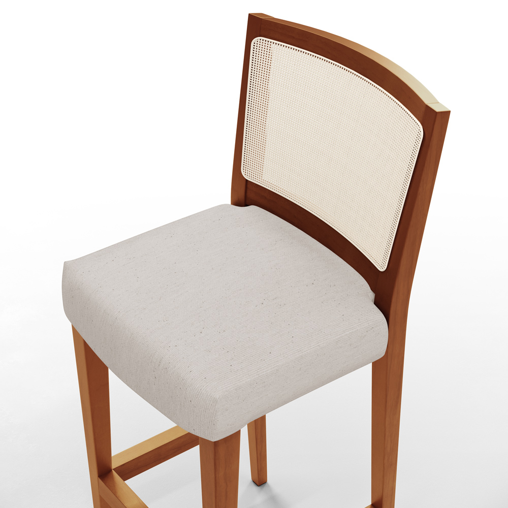 Banqueta Alta Para Cozinha Sala de Jantar Encosto em Tela Branco Zion L02 Linho Cru - Lyam Decor