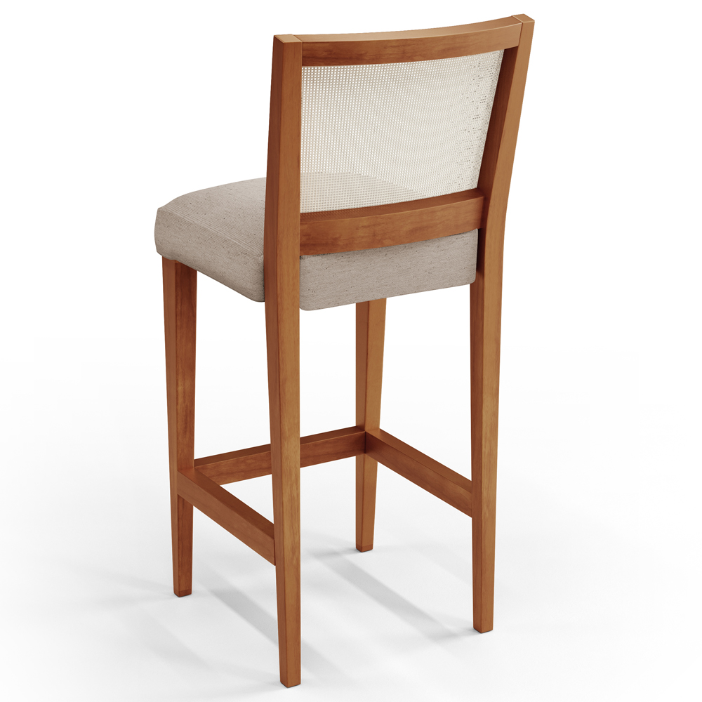 Banqueta Alta Para Cozinha Sala de Jantar Encosto em Tela Branco Zion L02 Linho Cru - Lyam Decor