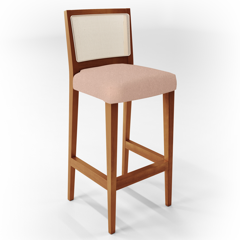 Banqueta Alta Para Cozinha Sala de Jantar Encosto em Tela Branco Zion L02 Linho Rosê - Lyam Decor