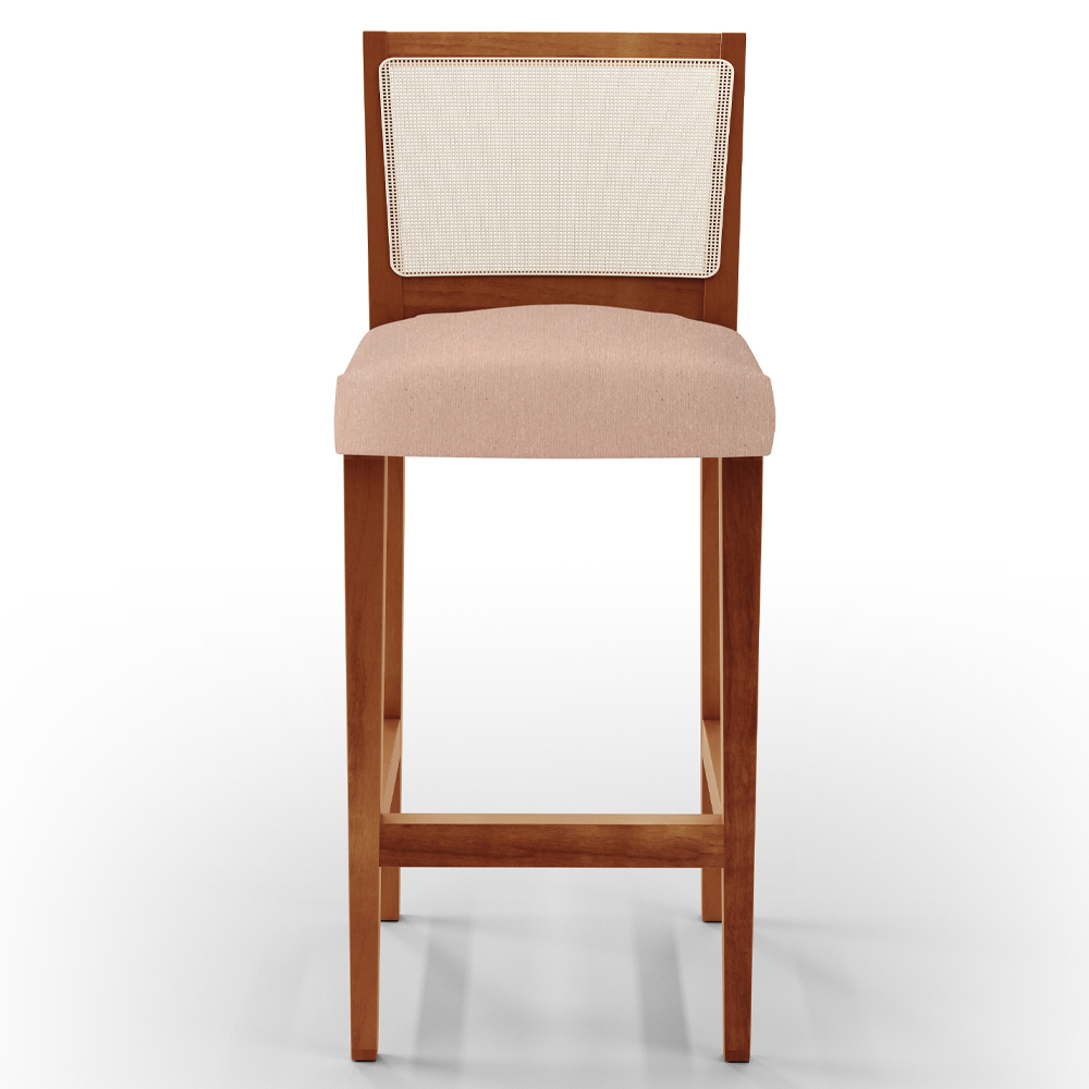 Banqueta Alta Para Cozinha Sala de Jantar Encosto em Tela Branco Zion L02 Linho Rosê - Lyam Decor