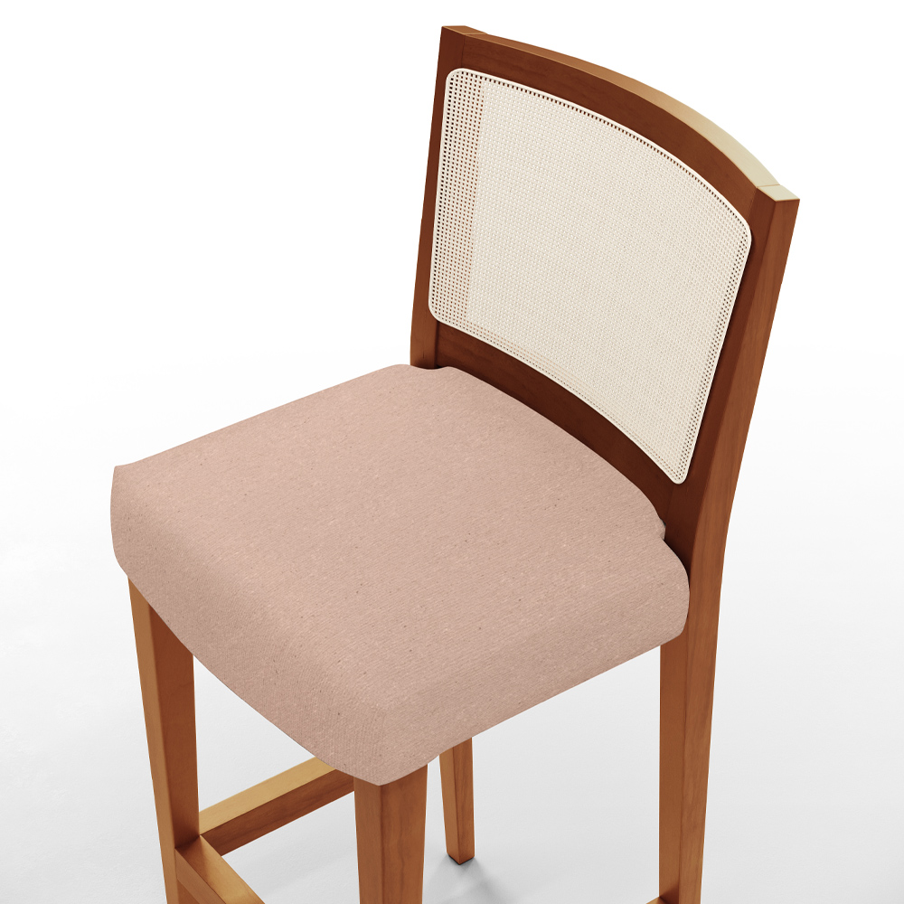 Banqueta Alta Para Cozinha Sala de Jantar Encosto em Tela Branco Zion L02 Linho Rosê - Lyam Decor