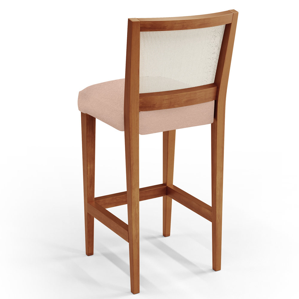Banqueta Alta Para Cozinha Sala de Jantar Encosto em Tela Branco Zion L02 Linho Rosê - Lyam Decor