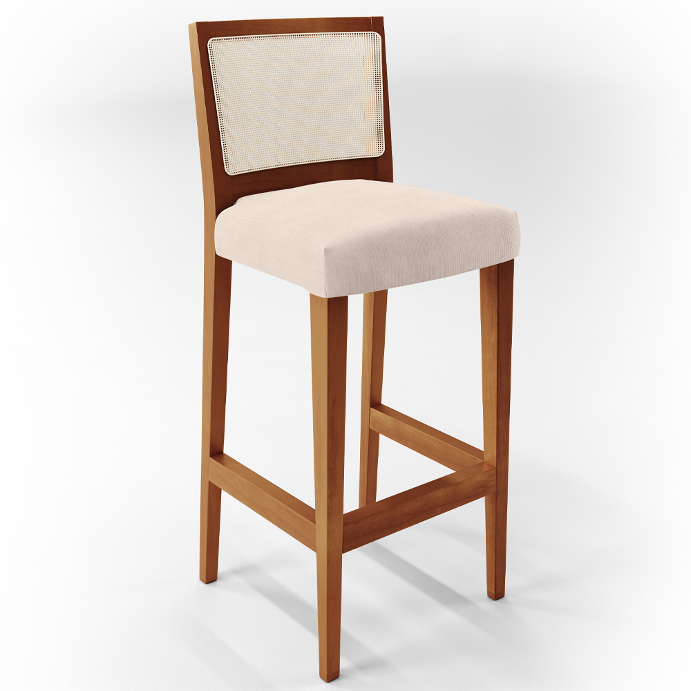 Banqueta Alta Para Cozinha Sala de Jantar Encosto em Tela Branco Zion L02 Suede Bege - Lyam Decor