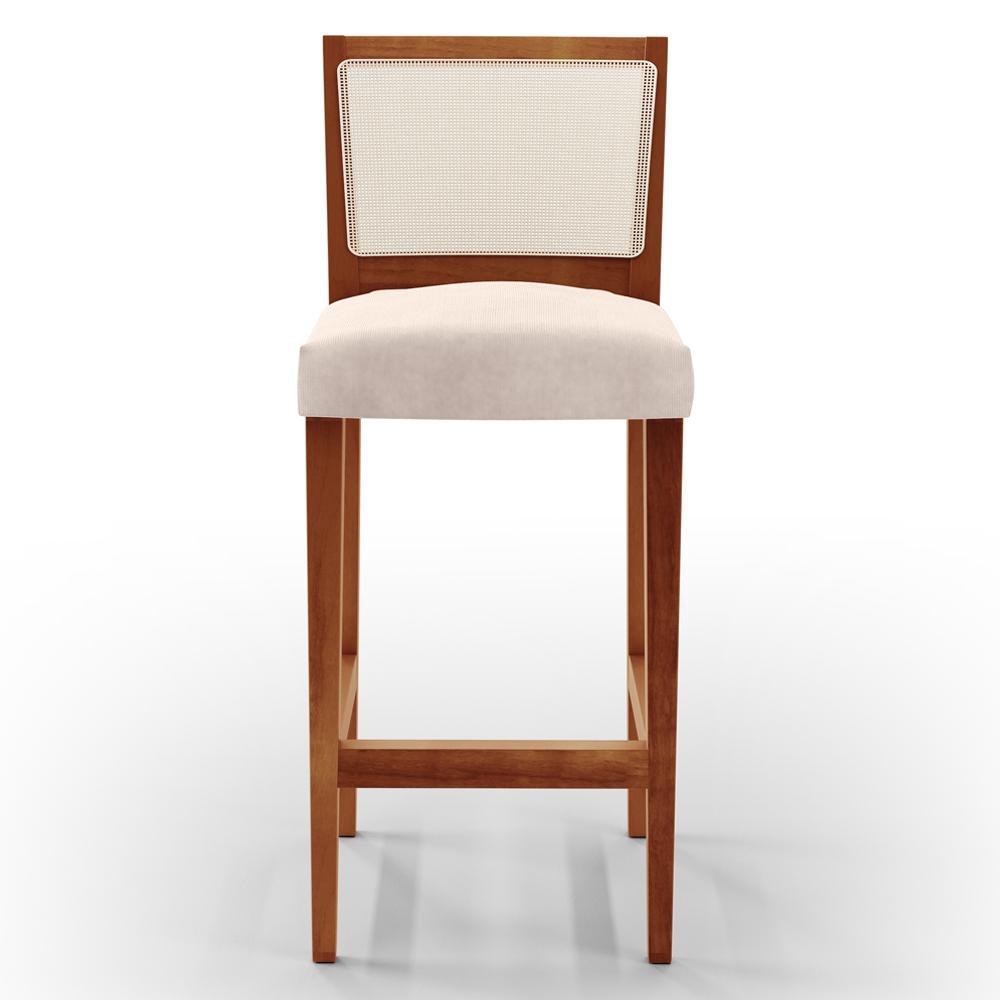 Banqueta Alta Para Cozinha Sala de Jantar Encosto em Tela Branco Zion L02 Suede Bege - Lyam Decor