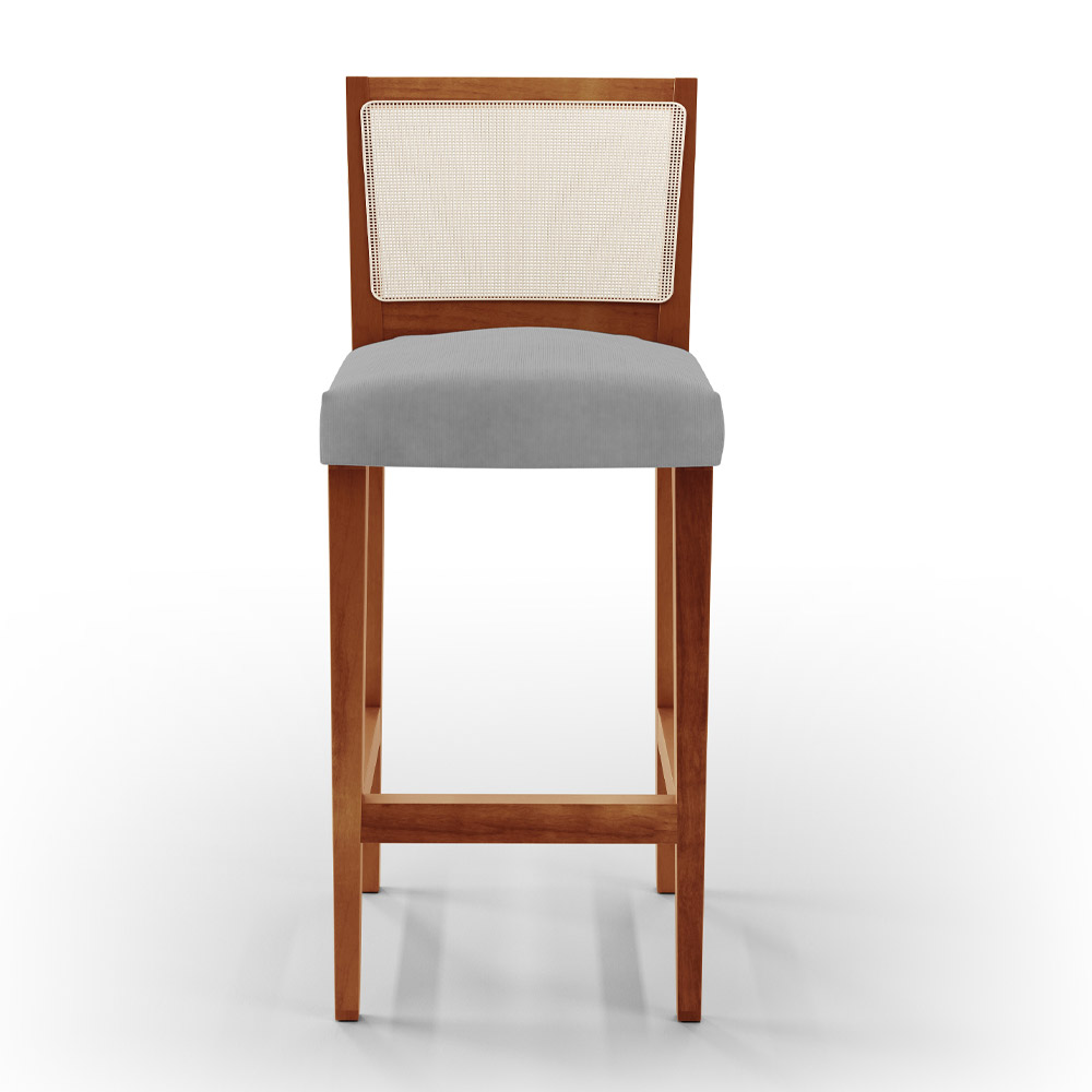 Banqueta Alta Para Cozinha Sala de Jantar Encosto em Tela Branco Zion L02 Suede Cinza - Lyam Decor
