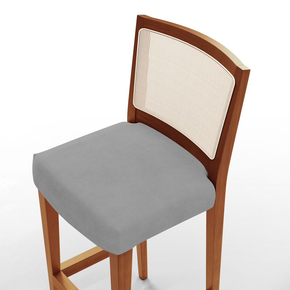 Banqueta Alta Para Cozinha Sala de Jantar Encosto em Tela Branco Zion L02 Suede Cinza - Lyam Decor