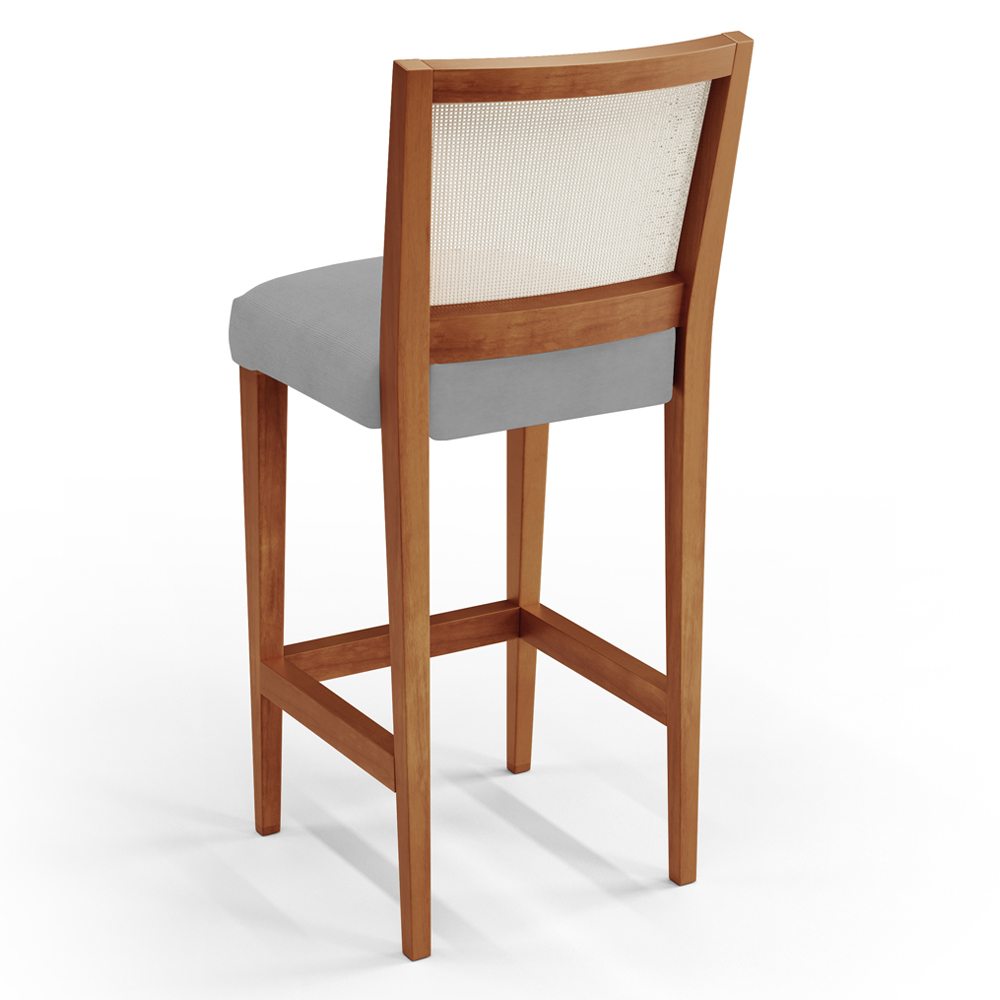 Banqueta Alta Para Cozinha Sala de Jantar Encosto em Tela Branco Zion L02 Suede Cinza - Lyam Decor