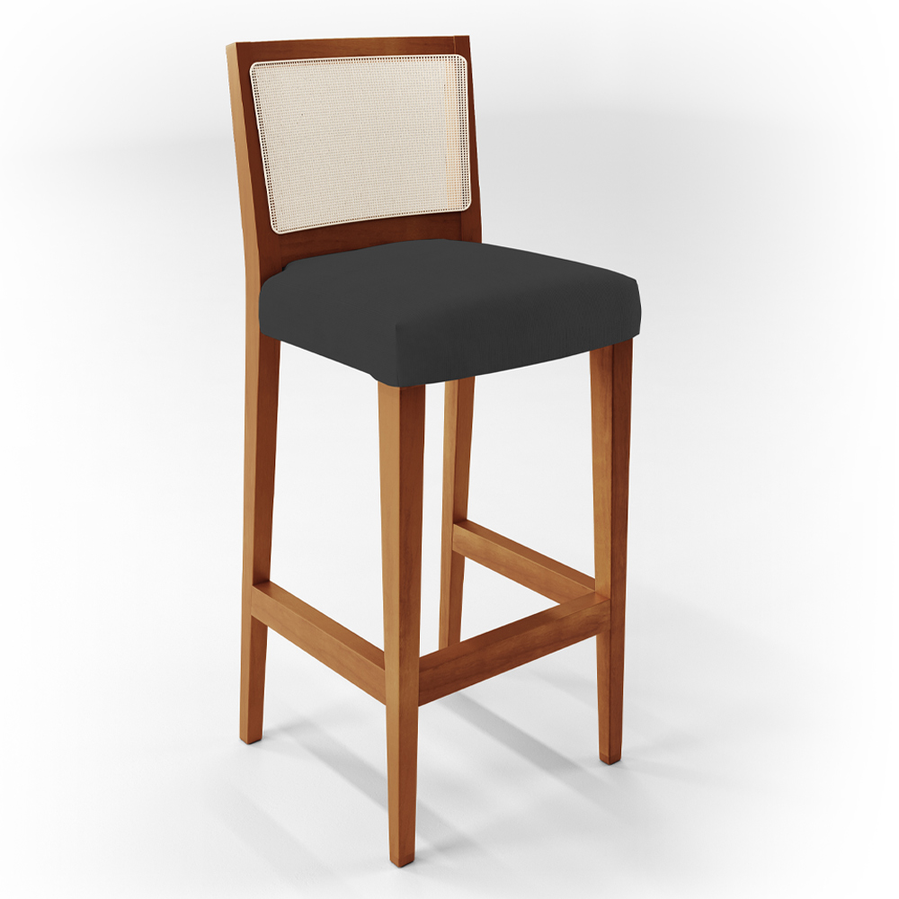 Banqueta Alta Para Cozinha Sala de Jantar Encosto em Tela Branco Zion L02 Suede Preto - Lyam Decor