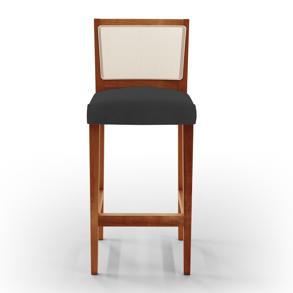 Banqueta Alta Para Cozinha Sala de Jantar Encosto em Tela Branco Zion L02 Suede Preto - Lyam Decor